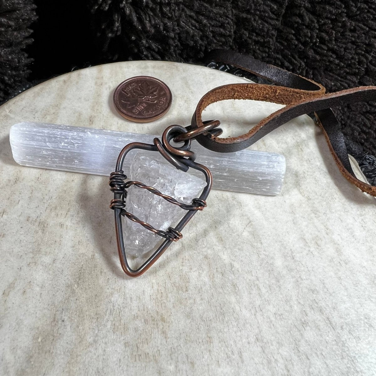 Natural raw morganite stone pendant in copper wire wrap necklace, artisan crystal jewelry