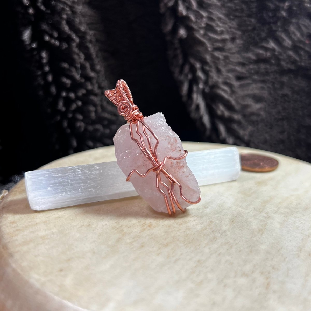 Raw Rose Quartz Pendant 1 - Mother Of Metal - For Her - For Him - For Necks - Charms & Pendants