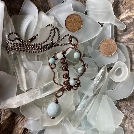 Amazonite and Copper Freeform Pendant - Mother Of Metal - amazonite - Copper - copper chain-Pendants