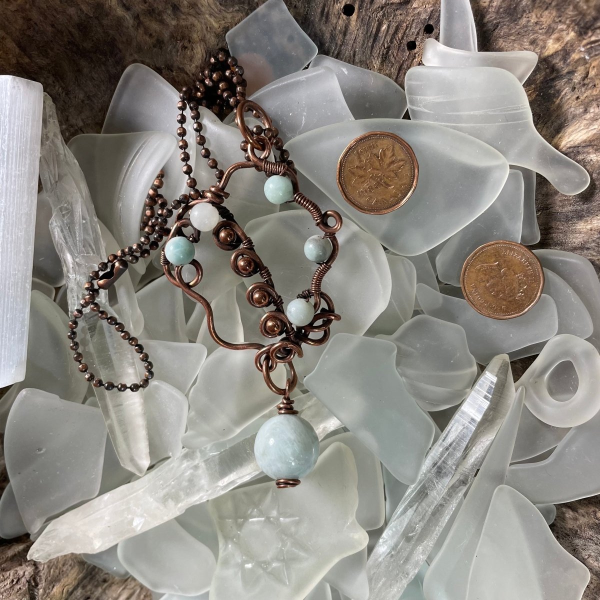 Amazonite and Copper Freeform Pendant - Mother Of Metal - amazonite - Copper - copper chain-Pendants