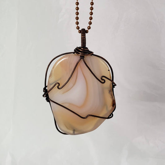 Banded Agate and Copper Wrapped Pendant - Mother Of Metal - banded agate - For Her - For Him-Charms & Pendants