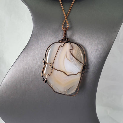 Banded Agate and Copper Wrapped Pendant - Mother Of Metal - banded agate - For Her - For Him-Charms & Pendants