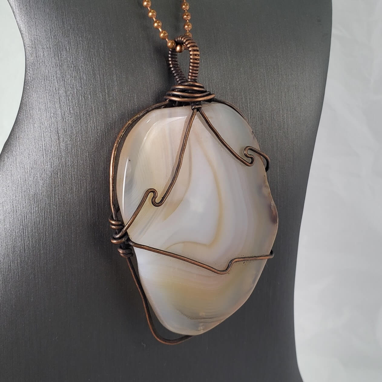 Banded Agate and Copper Wrapped Pendant - Mother Of Metal - banded agate - For Her - For Him-Charms & Pendants