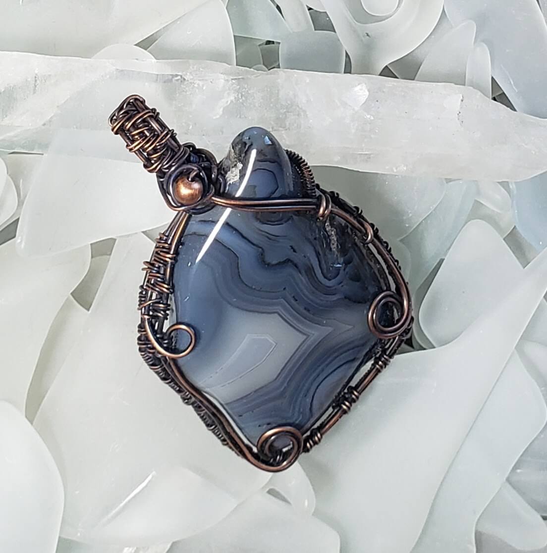 Bay of Fundy Agate Freeform Wrapped Pendant - Mother Of Metal - Bay of Fundy Agate - Bay of Fundy Collection - For Her-Charms & Pendants