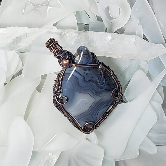 Bay of Fundy Agate Freeform Wrapped Pendant - Mother Of Metal - Bay of Fundy Agate - Bay of Fundy Collection - For Her-Charms & Pendants