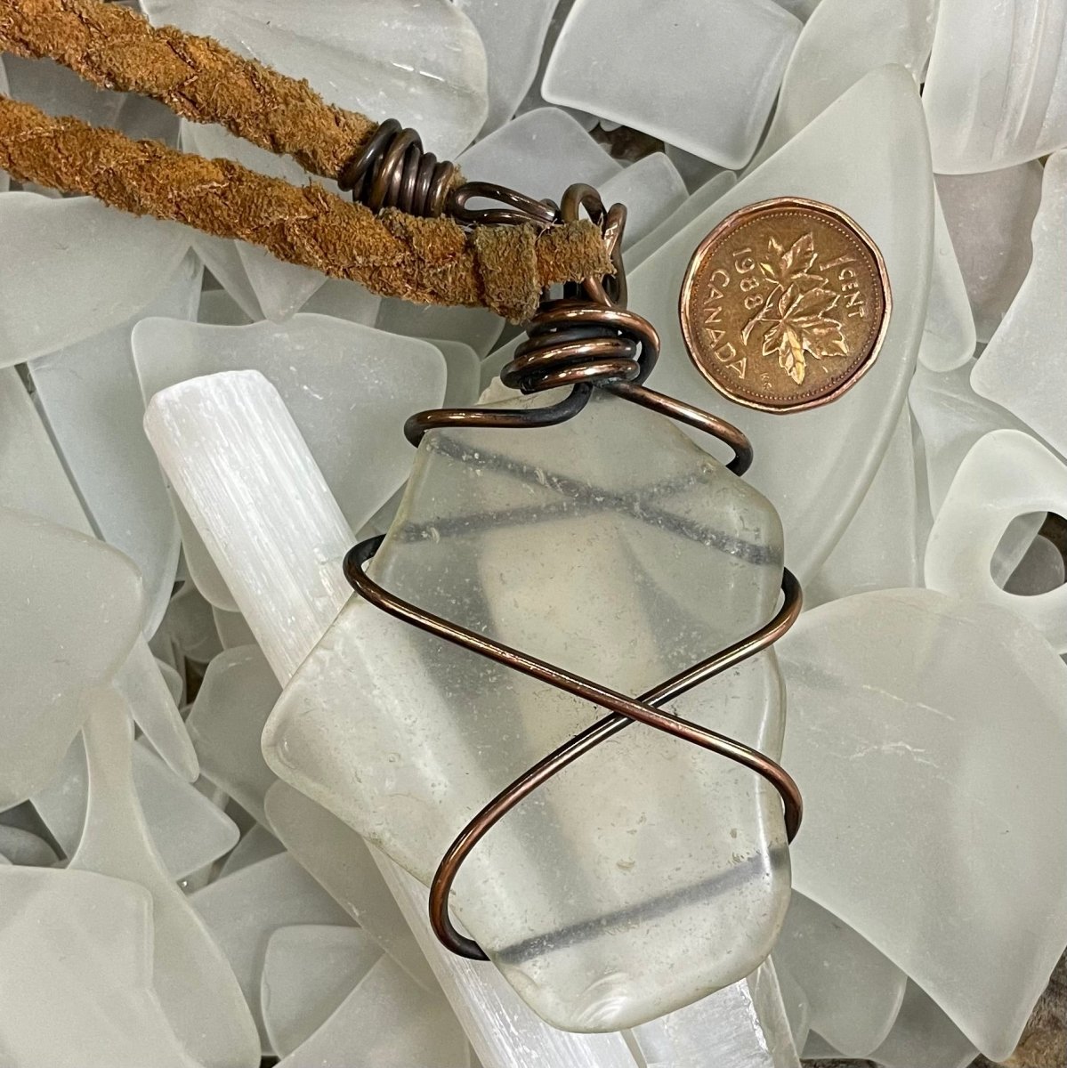 Bay of Fundy Beach Glass Necklace - Mother Of Metal - Bay of Fundy Collection - bookmark - Copper-