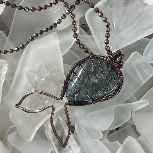 Bay of Fundy Epidote Mermaid Tail Necklace - Mother Of Metal - Bay of Fundy Collection - Bay of Fundy Epidote - Copper-necklace