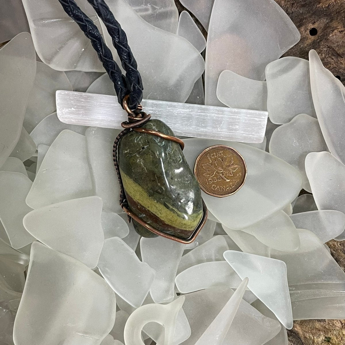 Bay of Fundy Epidote Pendant - Mother Of Metal - Bay of Fundy Collection - beach rock - Copper-