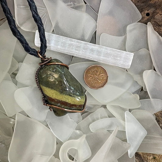 Bay of Fundy Epidote Pendant - Mother Of Metal - Bay of Fundy Collection - beach rock - Copper-