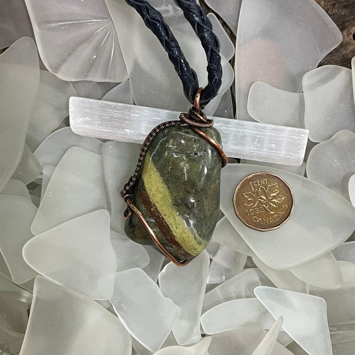 Bay of Fundy Epidote Pendant - Mother Of Metal - Bay of Fundy Collection - beach rock - Copper-