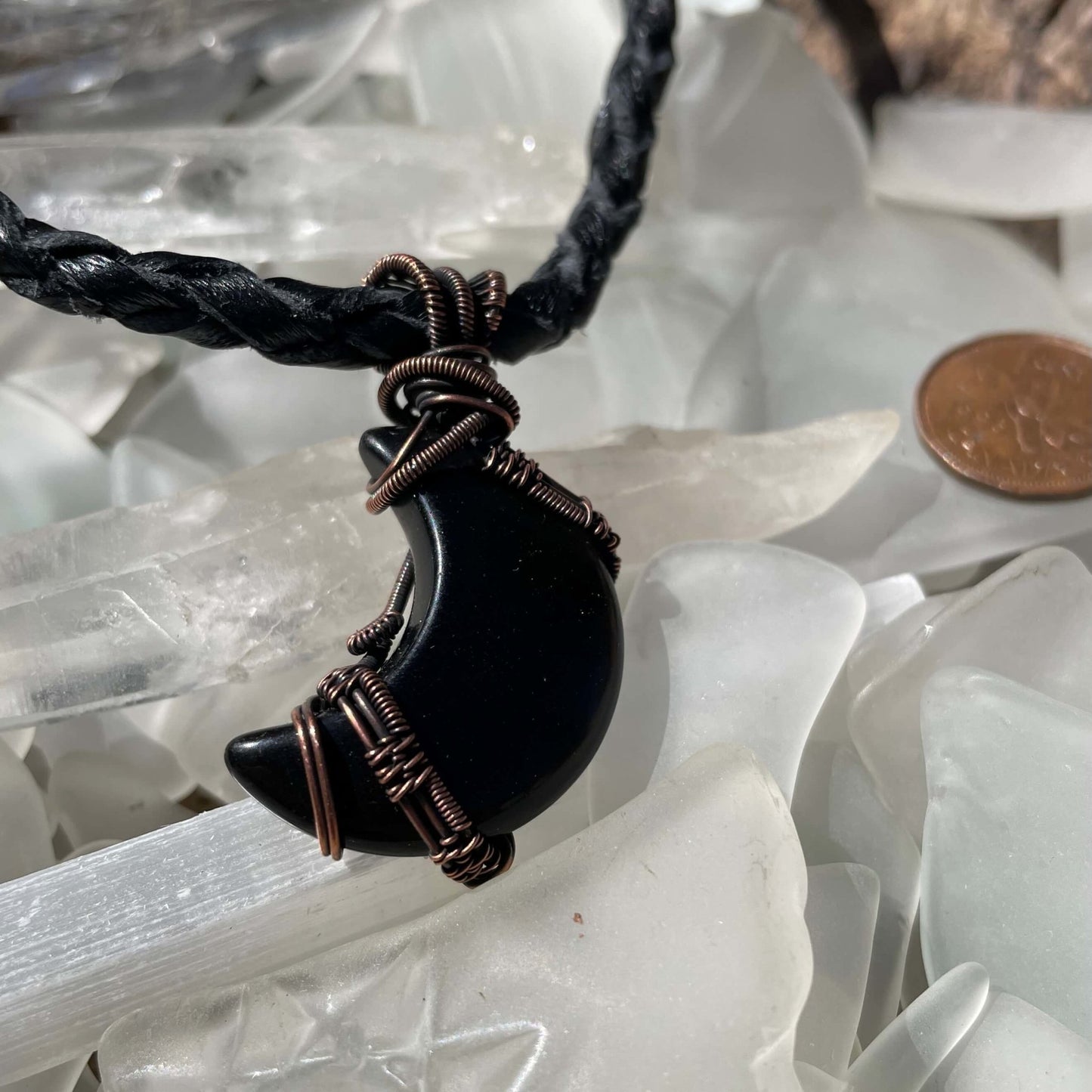 Carved Black Obsidian Moon Pendant - Mother Of Metal - black obsidian - carved - For Her-Pendants