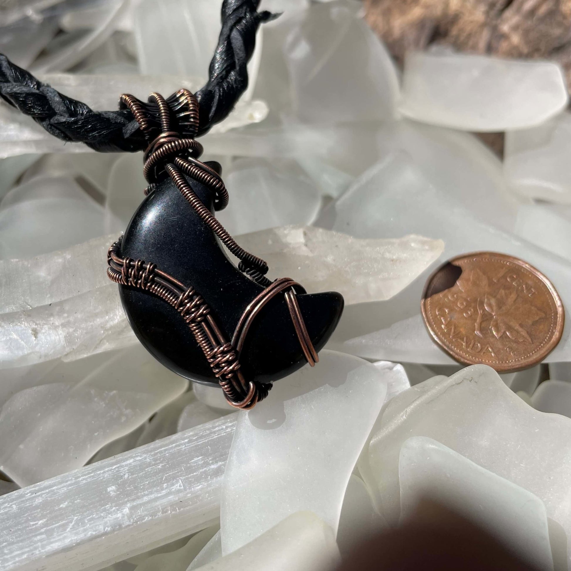 Carved Black Obsidian Moon Pendant - Mother Of Metal - black obsidian - carved - For Her-Pendants