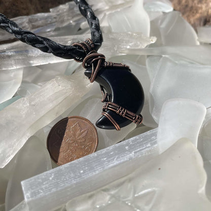 Carved Black Obsidian Moon Pendant - Mother Of Metal - black obsidian - carved - For Her-Pendants