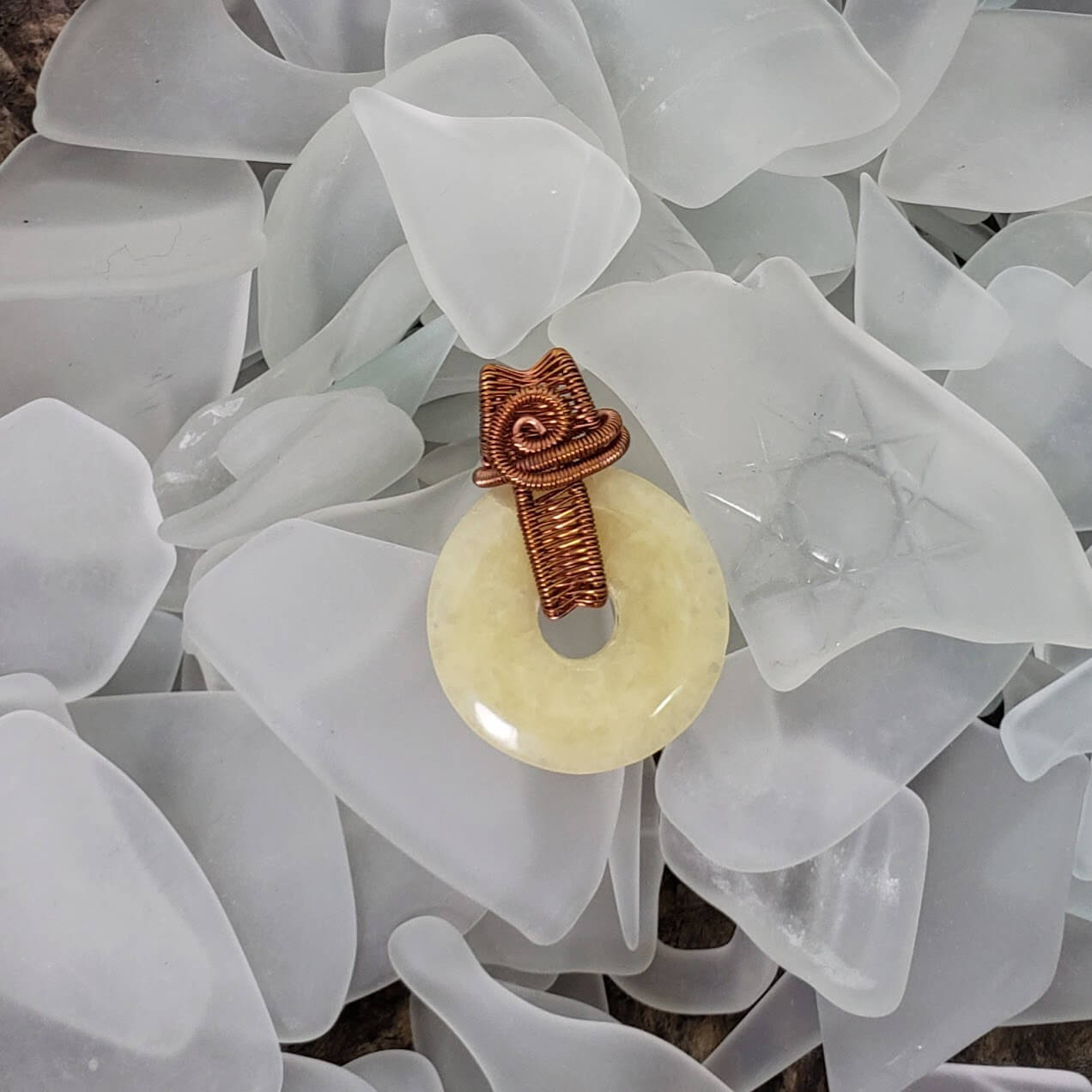 Citrine Doughnut Copper Woven Pendant Sm - Mother Of Metal - citrine - For Her - For Him