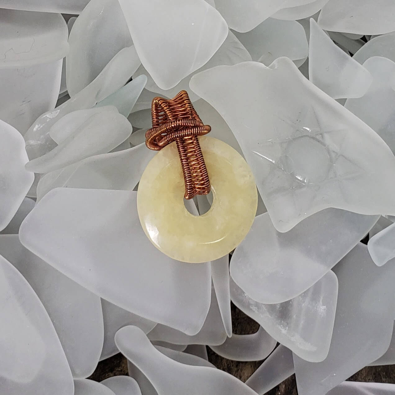 Citrine Doughnut Copper Woven Pendant Sm - Mother Of Metal - citrine - For Her - For Him