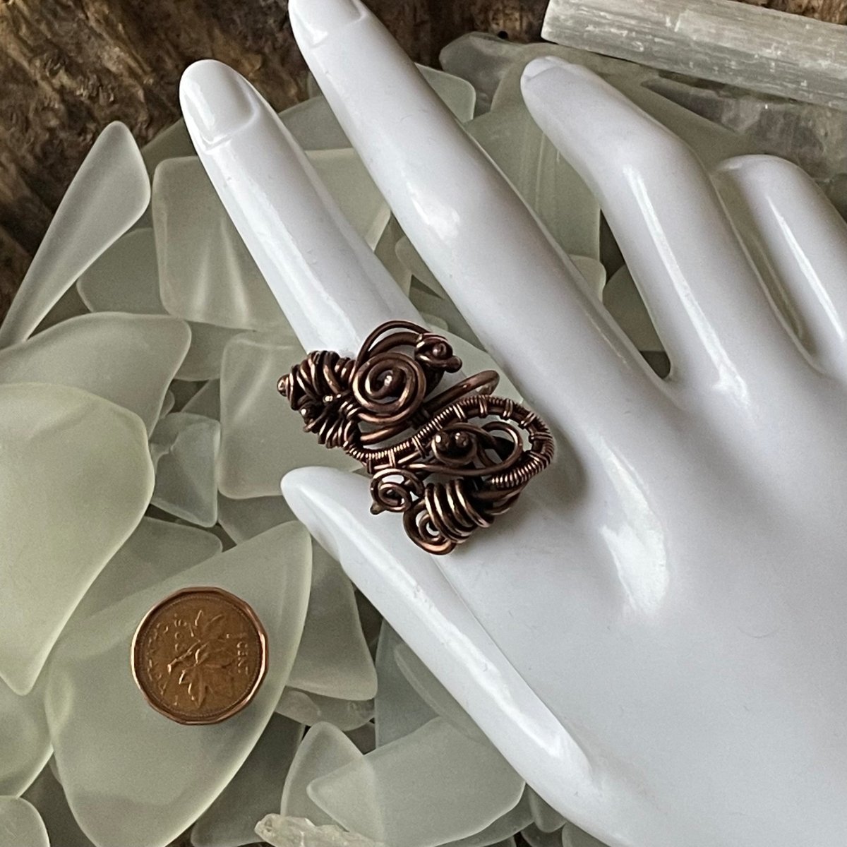 Coils and Balls Ring size 9.5 - Mother Of Metal - Copper - For Fingers - For Her-
