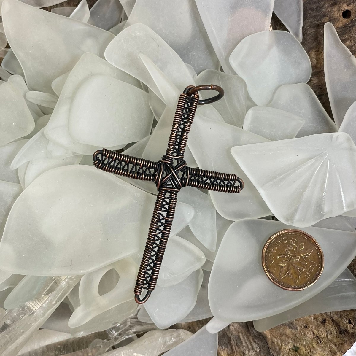 Copper Wire Woven Cross Pendant - Mother Of Metal - Copper - For Her - For Him-