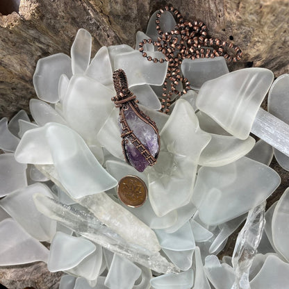 Copper Wire Wrapped Raw Amethyst Point Pendant - Mother Of Metal - amethyst - Copper - For Her-Pendants