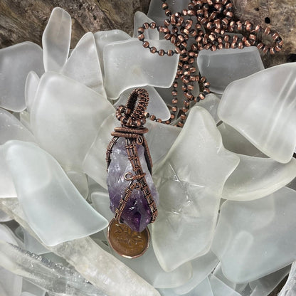 Copper Wire Wrapped Raw Amethyst Point Pendant - Mother Of Metal - amethyst - Copper - For Her-Pendants