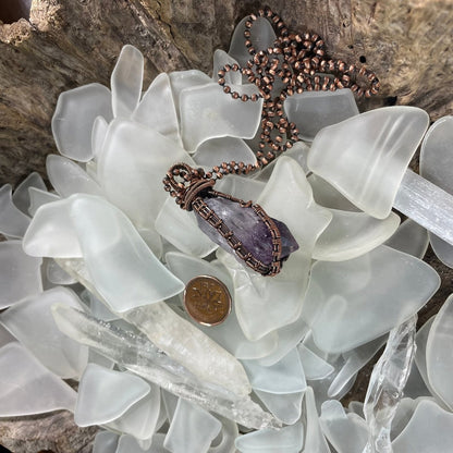 Copper Wire Wrapped Raw Amethyst Point Pendant - Mother Of Metal - amethyst - Copper - For Her-Pendants