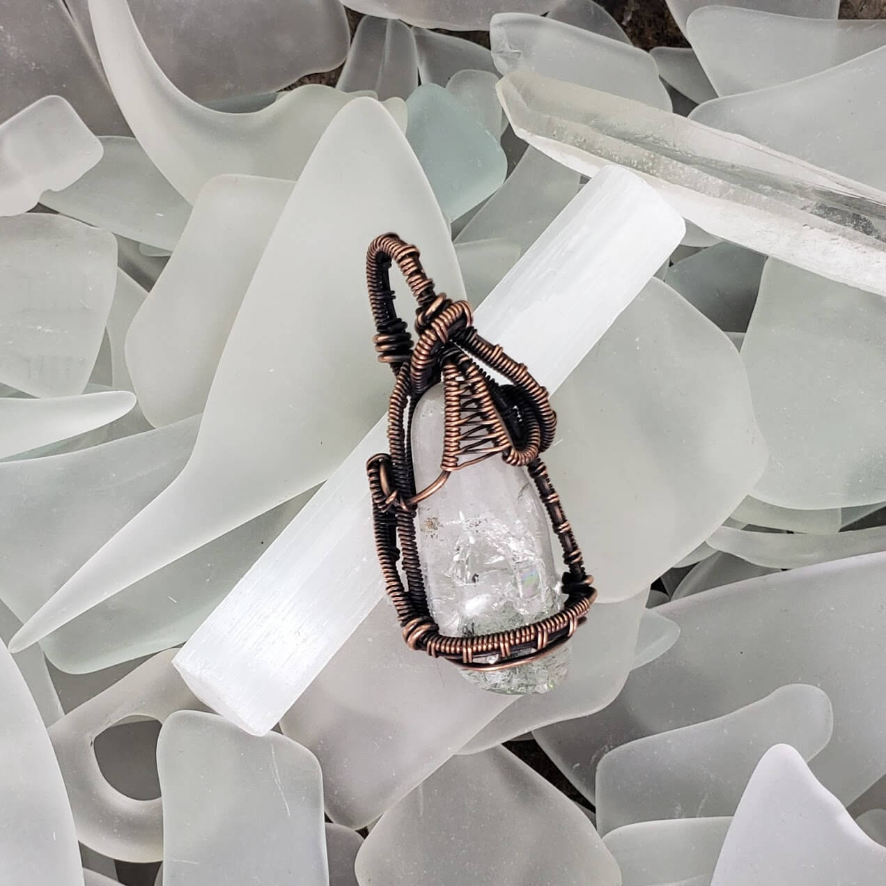 Crackle Quartz and Copper Pendant - Mother Of Metal - crackle quartz - For Her - For Him-Charms & Pendants