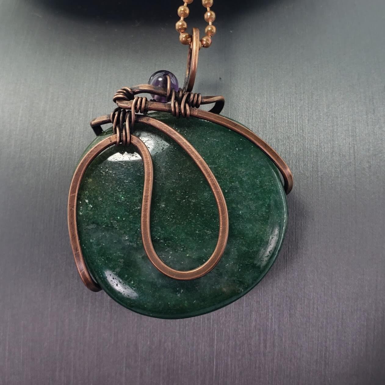 Fuchsite and Amethyst Minimalist Copper Wrapped Pendant - Mother Of Metal - amethyst - For Her - For Him-Charms & Pendants