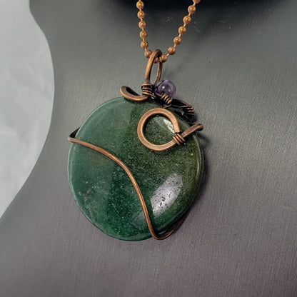 Fuchsite and Amethyst Minimalist Copper Wrapped Pendant - Mother Of Metal - amethyst - For Her - For Him-Charms & Pendants