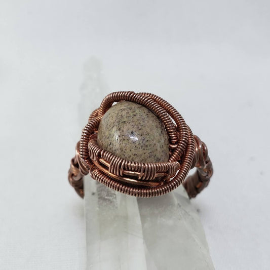 Granite Cabochon in Copper Ring Size 13 - Mother Of Metal - For Fingers - For Her - For Him-Rings