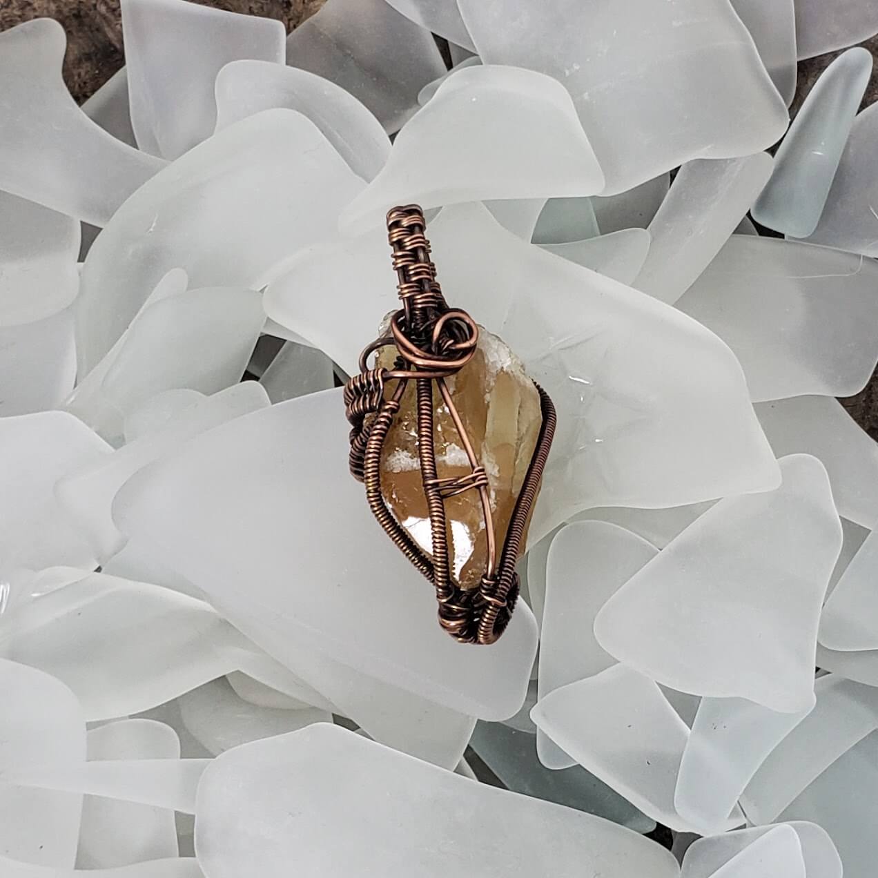 Honey Calcite Raw Point Pendant - Mother Of Metal - For Her - For Him - For Necks-Charms & Pendants
