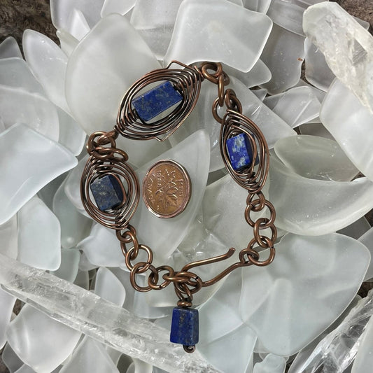 Lapis Lazuli and Copper Link Bracelet - Mother Of Metal - AG Collection - Copper - For Her-beaded chain links