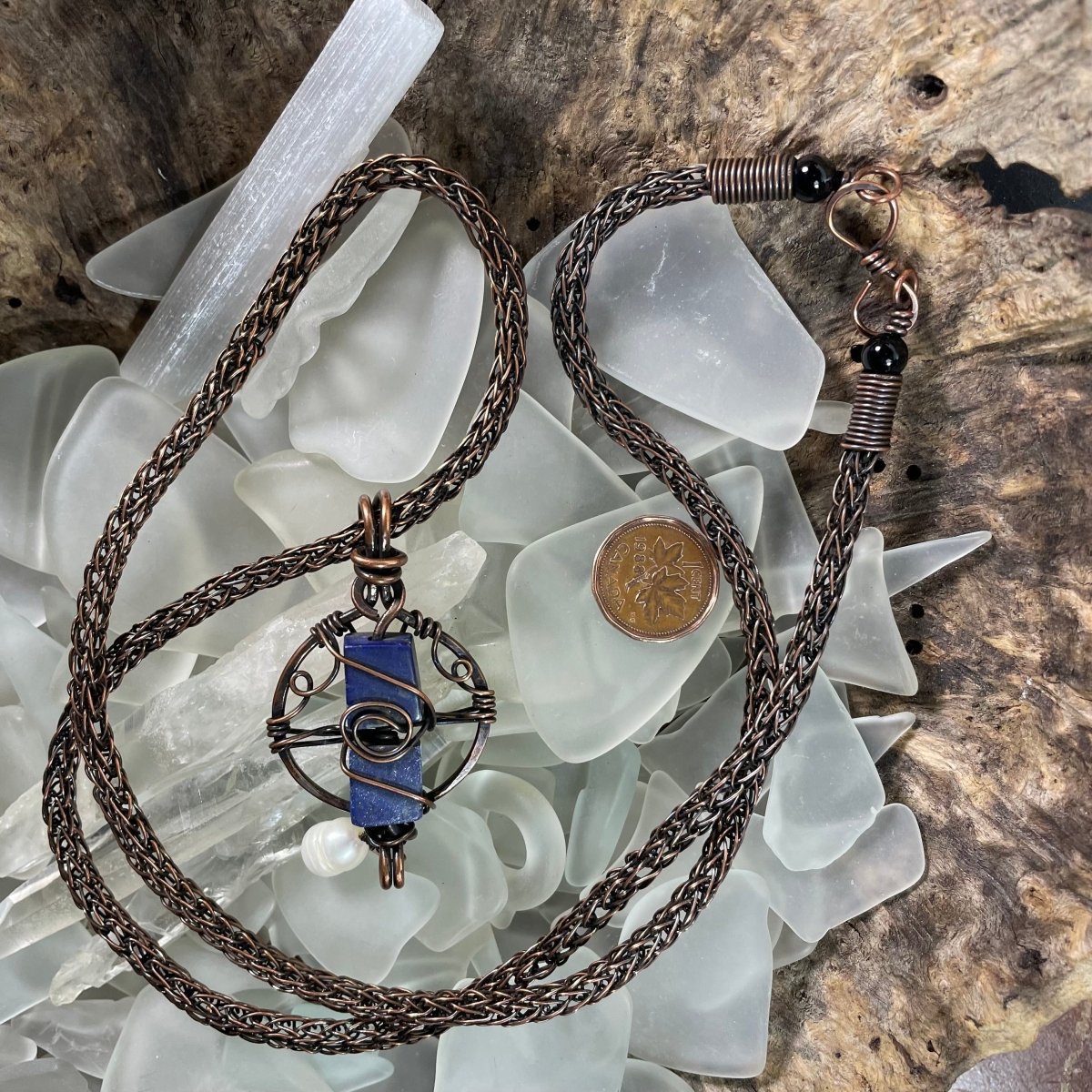 Lapis Lazuli and Pearl Nautical Necklace - Mother Of Metal - AG Collection - Copper - For Her-Necklaces