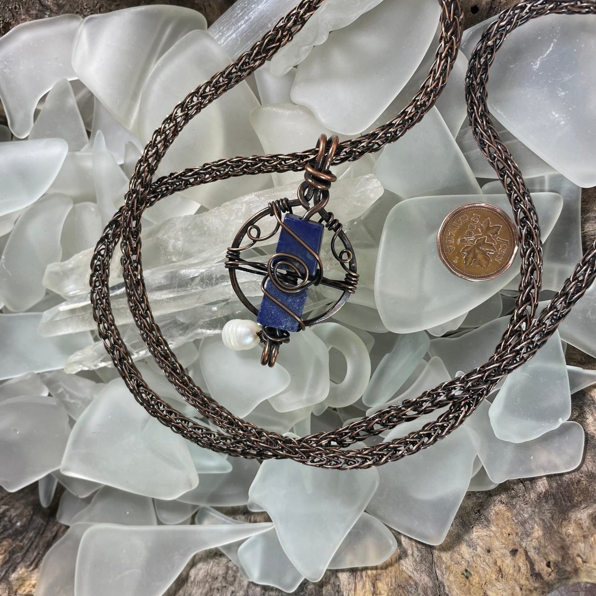 Lapis Lazuli and Pearl Nautical Necklace - Mother Of Metal - AG Collection - Copper - For Her-Necklaces