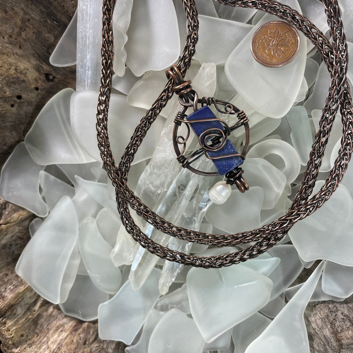 Lapis Lazuli and Pearl Nautical Necklace - Mother Of Metal - AG Collection - Copper - For Her-Necklaces