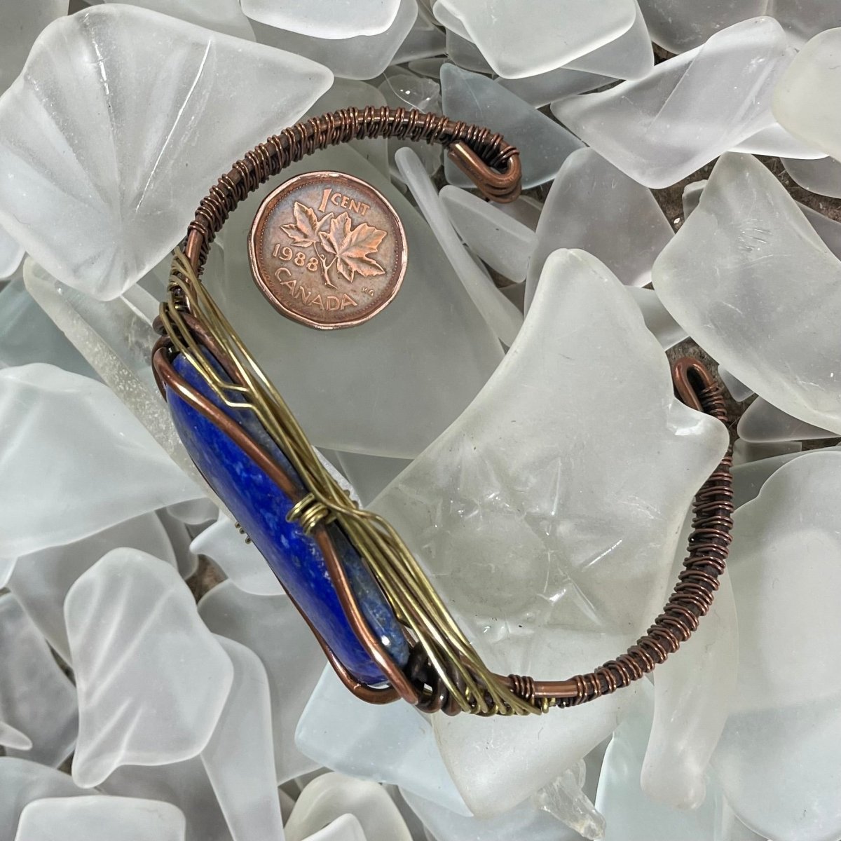 Lapis Lazuli Copper and Brass Cuff Bracelet - Mother Of Metal - brass - Copper - For Her-Cuff Bracelets