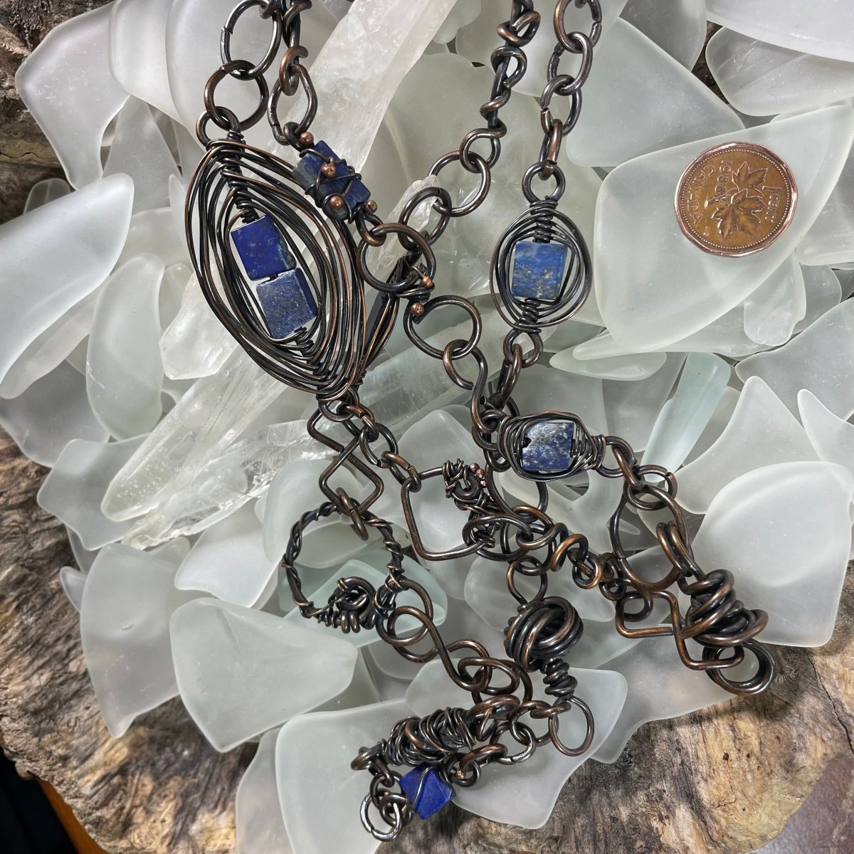 Lapis Lazuli Opera Necklace - Mother Of Metal - AG Collection - Bay of Fundy Collection - Copper-Necklaces