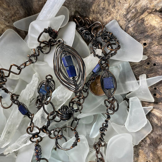 Lapis Lazuli Opera Necklace - Mother Of Metal - AG Collection - Bay of Fundy Collection - Copper-Necklaces