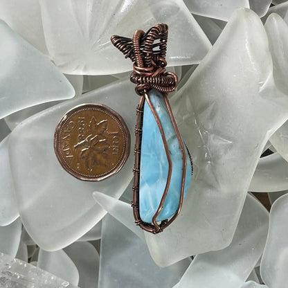 Larimar and Copper Wire Wrapped Pendant - Mother Of Metal - Copper - For Her - For Him-Pendants