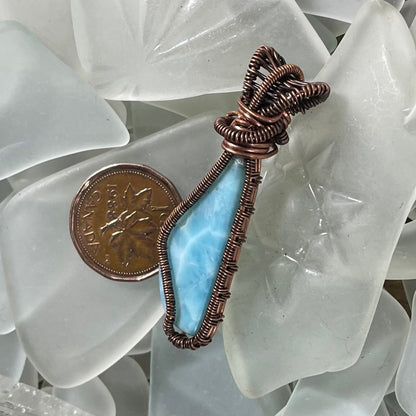 Larimar and Copper Wire Wrapped Pendant - Mother Of Metal - Copper - For Her - For Him-Pendants