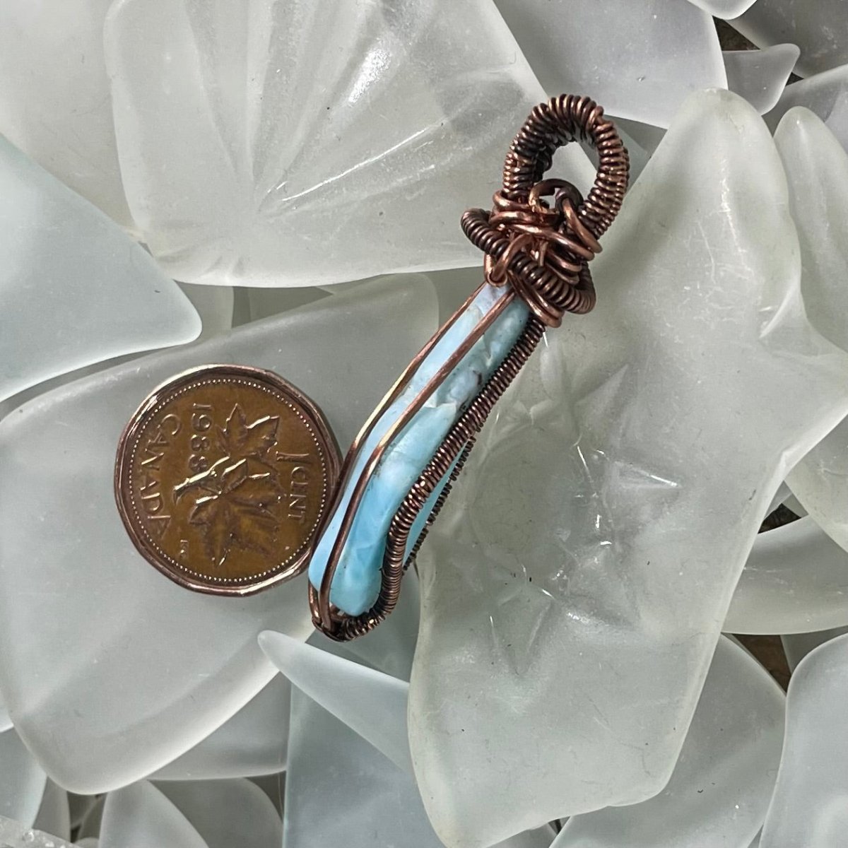 Larimar and Copper Wire Wrapped Pendant - Mother Of Metal - Copper - For Her - For Him-Pendants