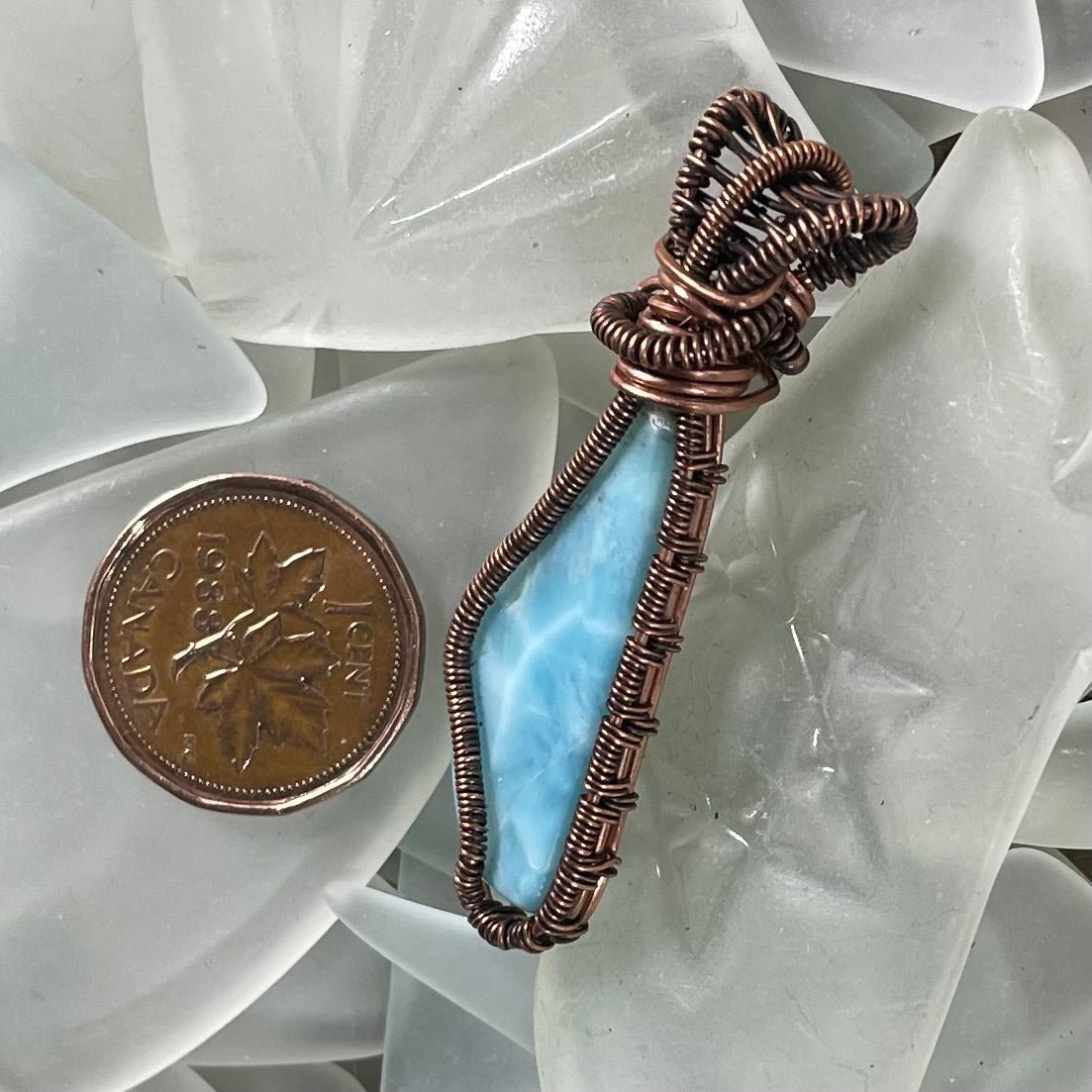 Larimar and Copper Wire Wrapped Pendant - Mother Of Metal - Copper - For Her - For Him-Pendants