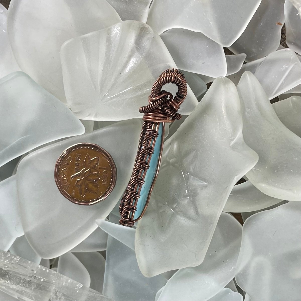 Larimar and Copper Wire Wrapped Pendant - Mother Of Metal - Copper - For Her - For Him-Pendants