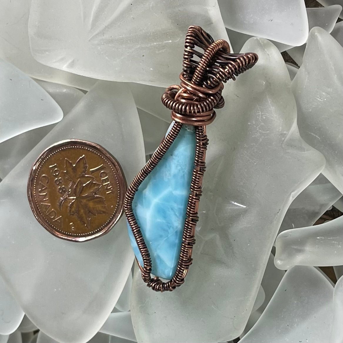 Larimar and Copper Wire Wrapped Pendant - Mother Of Metal - Copper - For Her - For Him-Pendants