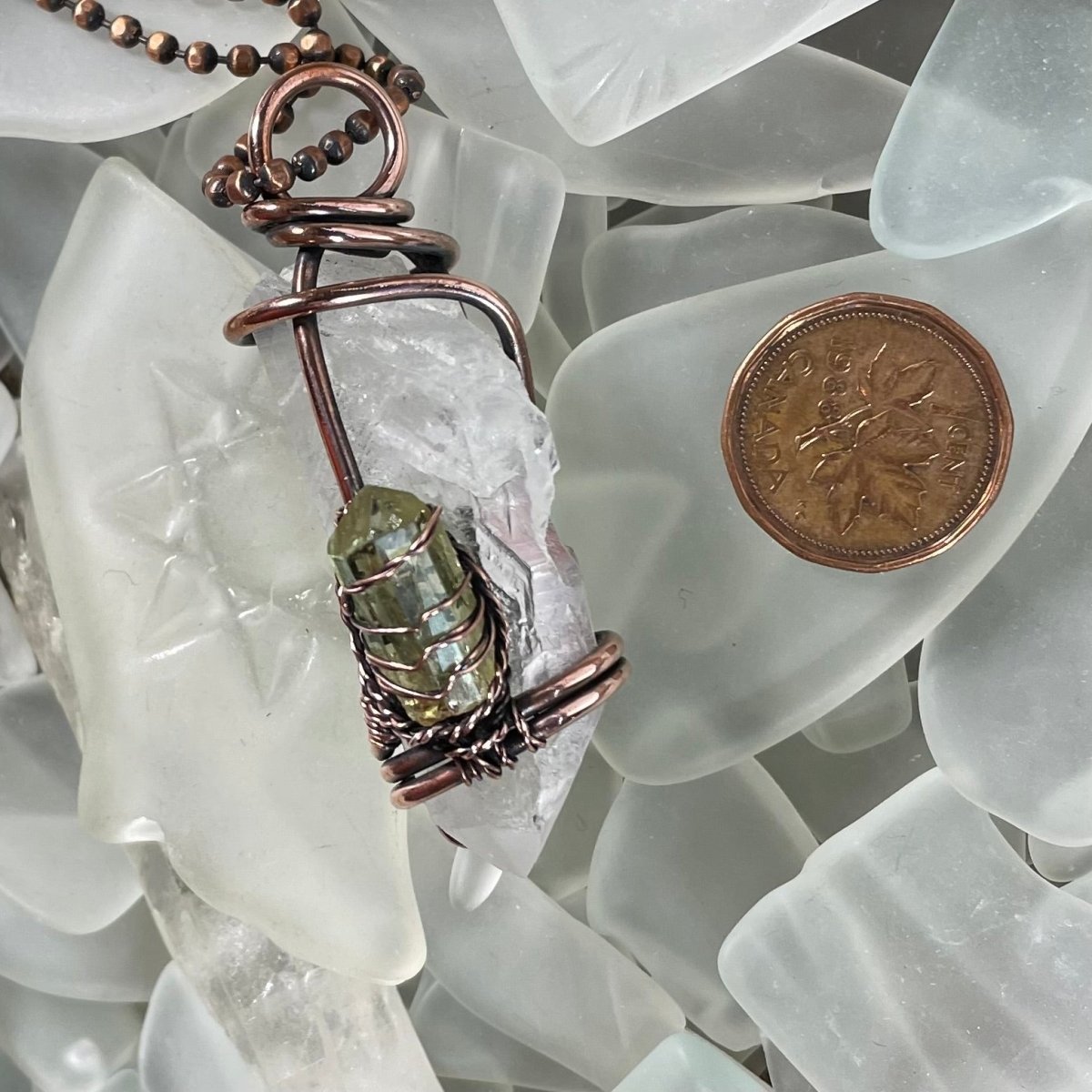 Lemurian Quartz and Green Apatite Pendant - Mother Of Metal - Copper - For Her - For Him-Pendants