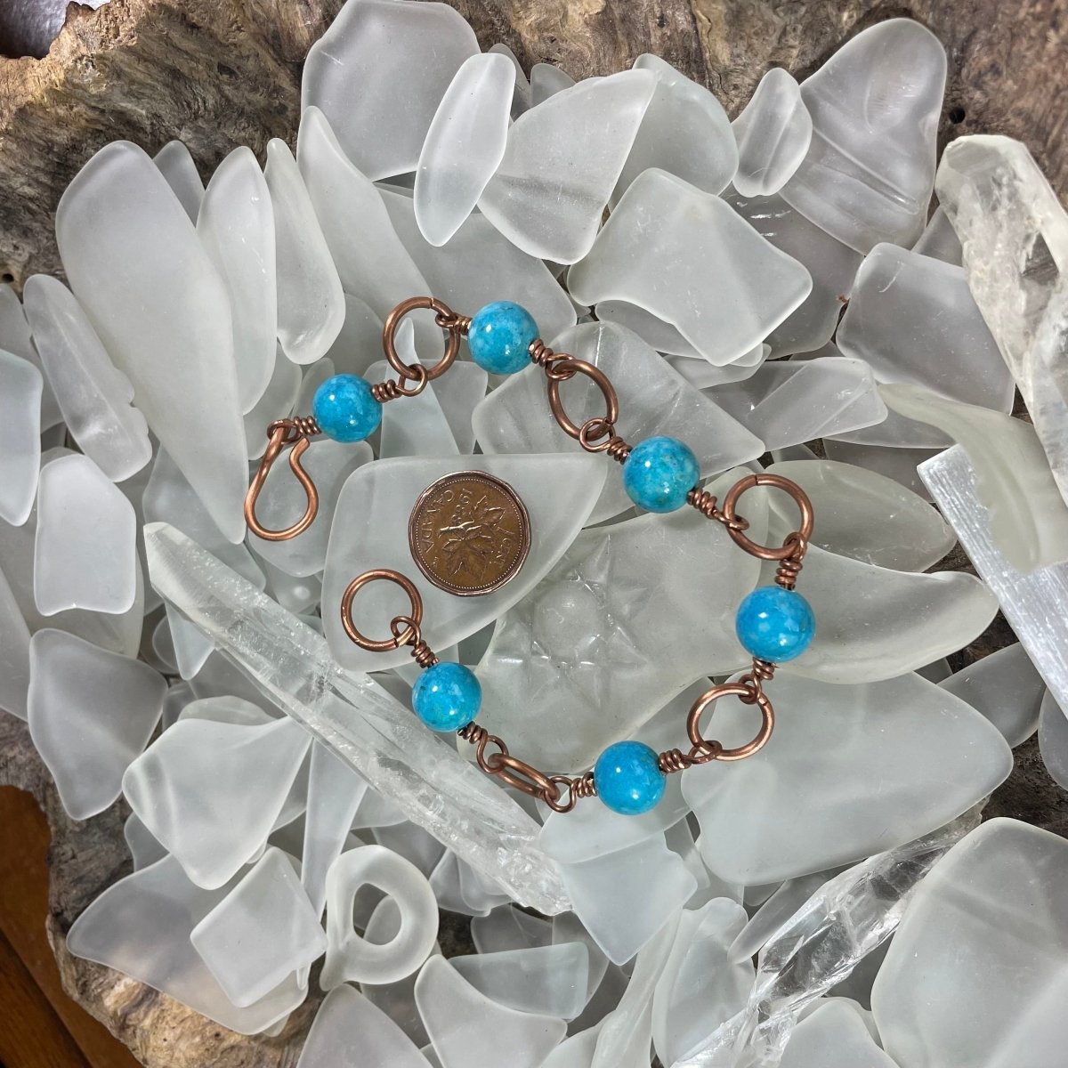 Magnesite and Copper Circle Link Bracelet - Mother Of Metal - Copper - For Her - For Wrists-beaded chain links