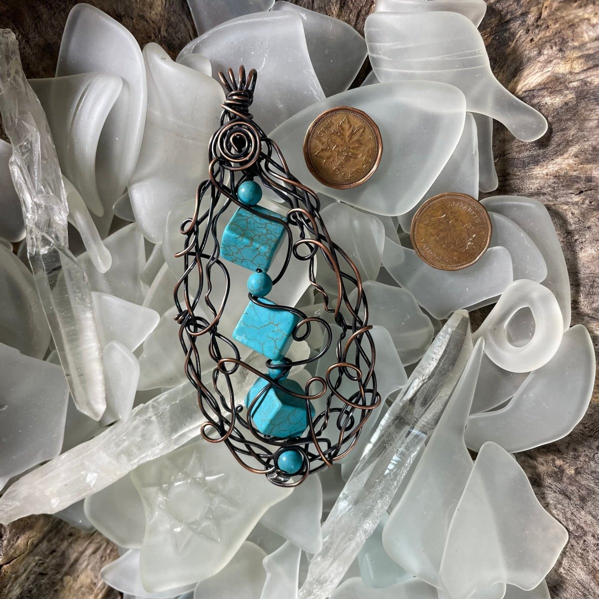 Magnesite and Copper Freeform Pendant - Mother Of Metal - Copper - For Her - For Necks-Pendants