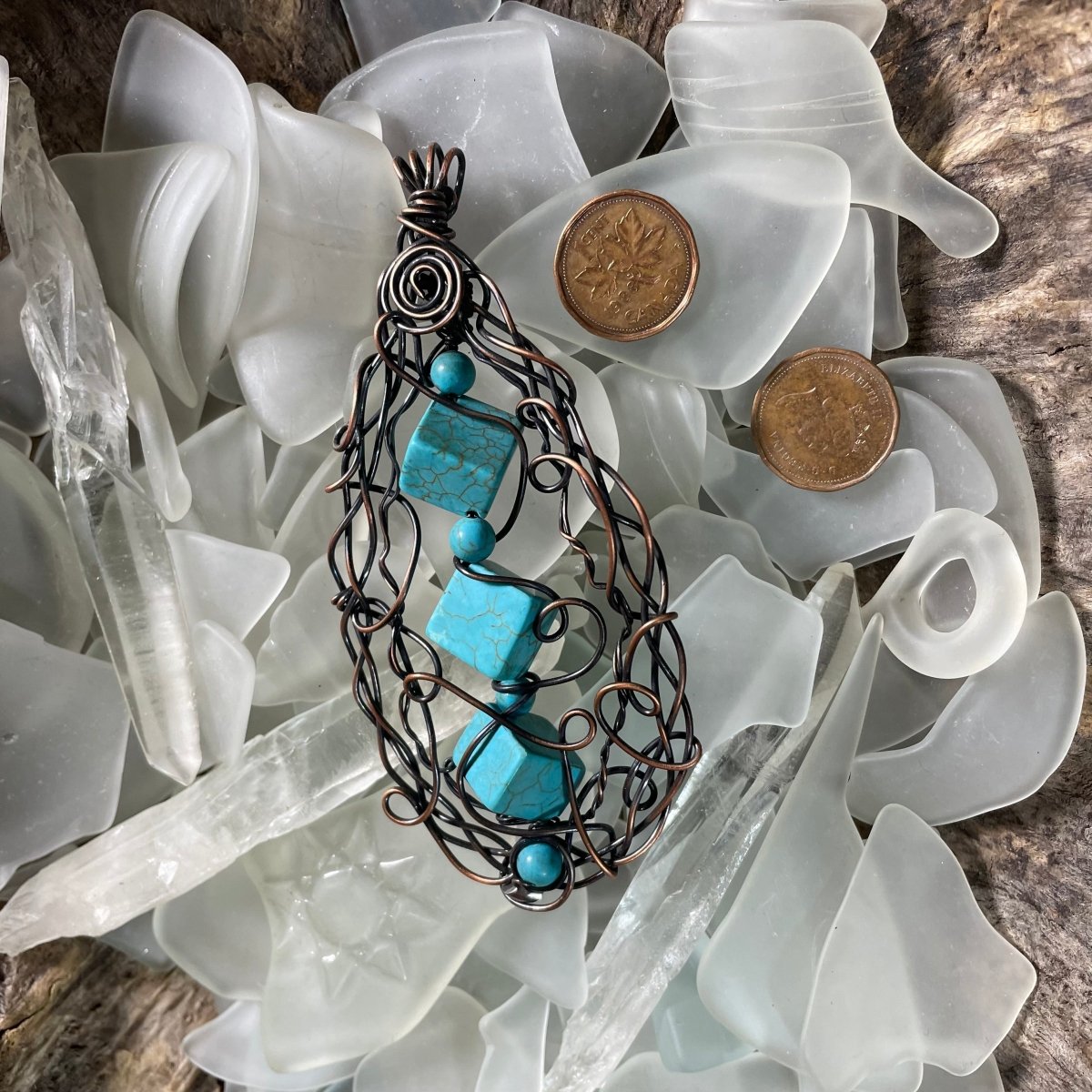 Magnesite and Copper Freeform Pendant - Mother Of Metal - Copper - For Her - For Necks-Pendants