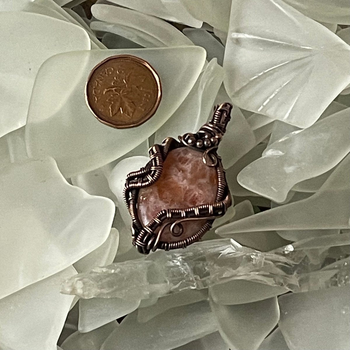 Natural Sunstone Pendant - Mother Of Metal - Copper - For Her - For Necks-