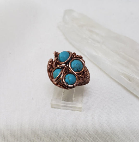 Nested Turquoise Copper Ring Size 6 - Mother Of Metal - For Fingers - For Her - For Him-Rings
