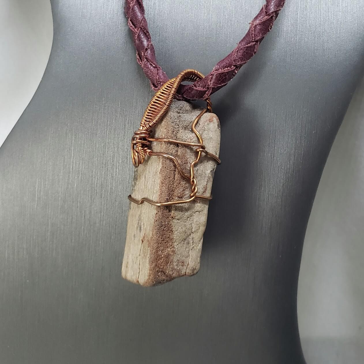 Petrified Wood Necklace Maroon - Mother Of Metal - Bay of Fundy Collection - For Her - For Him-Necklaces