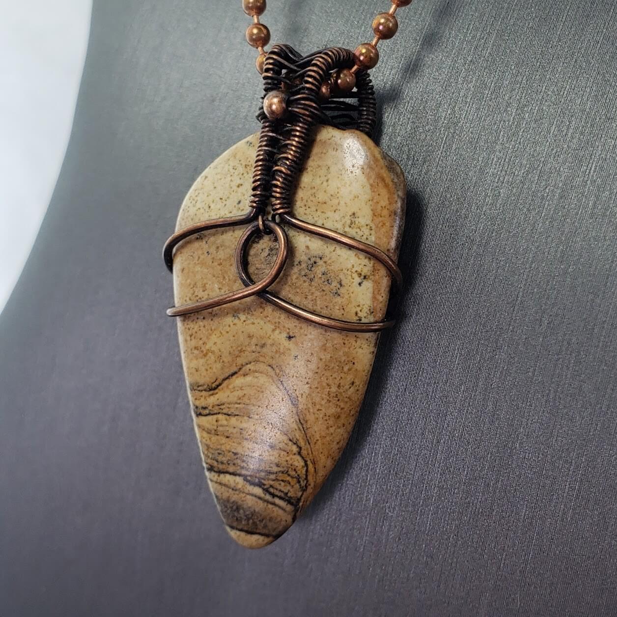 Picture Jasper Copper Wire Wrapped Pendant - Mother Of Metal - For Her - For Him - For Necks-Charms & Pendants